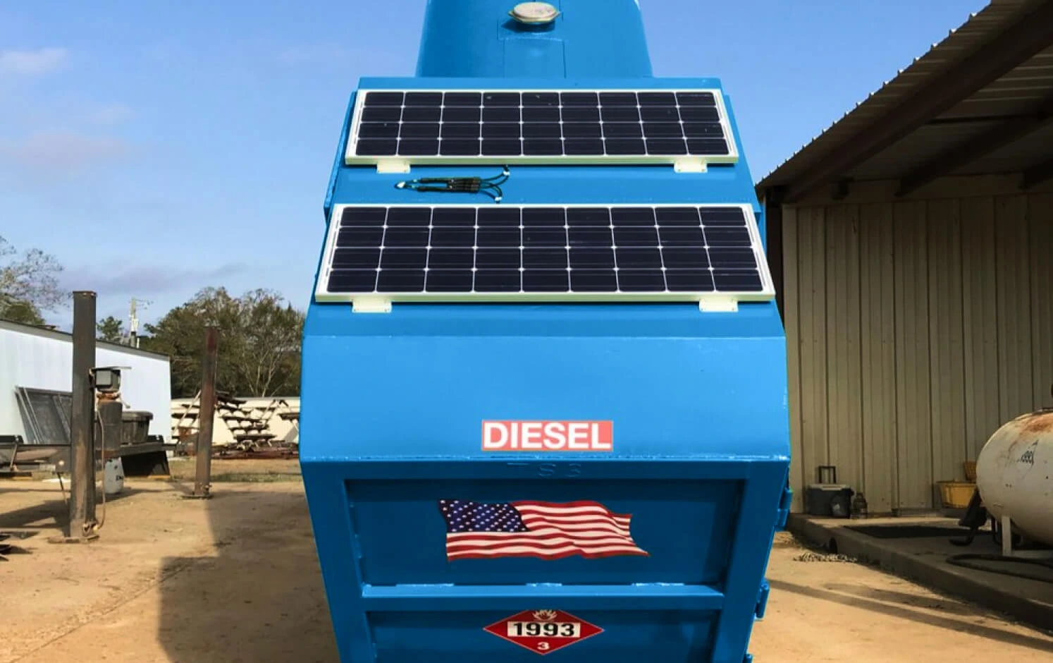 Diesel fuel tank with solar panels
